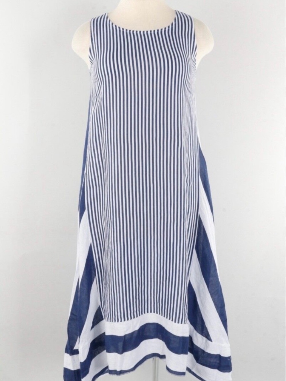 AQRL Nautical Striped Navy and White Linen Sleeveless Maxi Dress OS